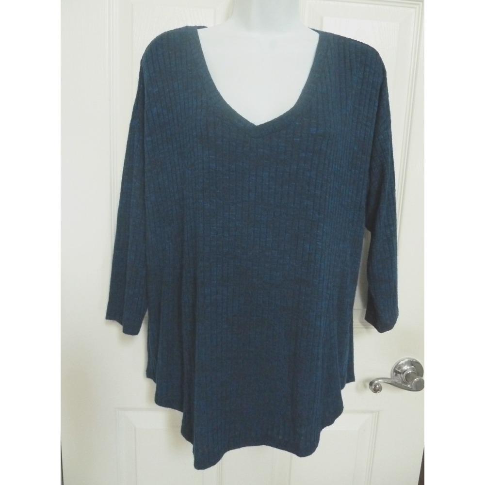 DEPT222 Women Relaxed Fit Ribbed Sweater Pullover Blue V-Neck H17M2108 M
